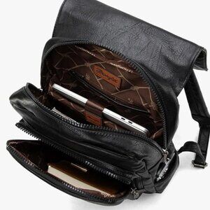 Wrangler Belt Buckle Laptop Backpack (NWT) for Men or Women Black Vegan Leather